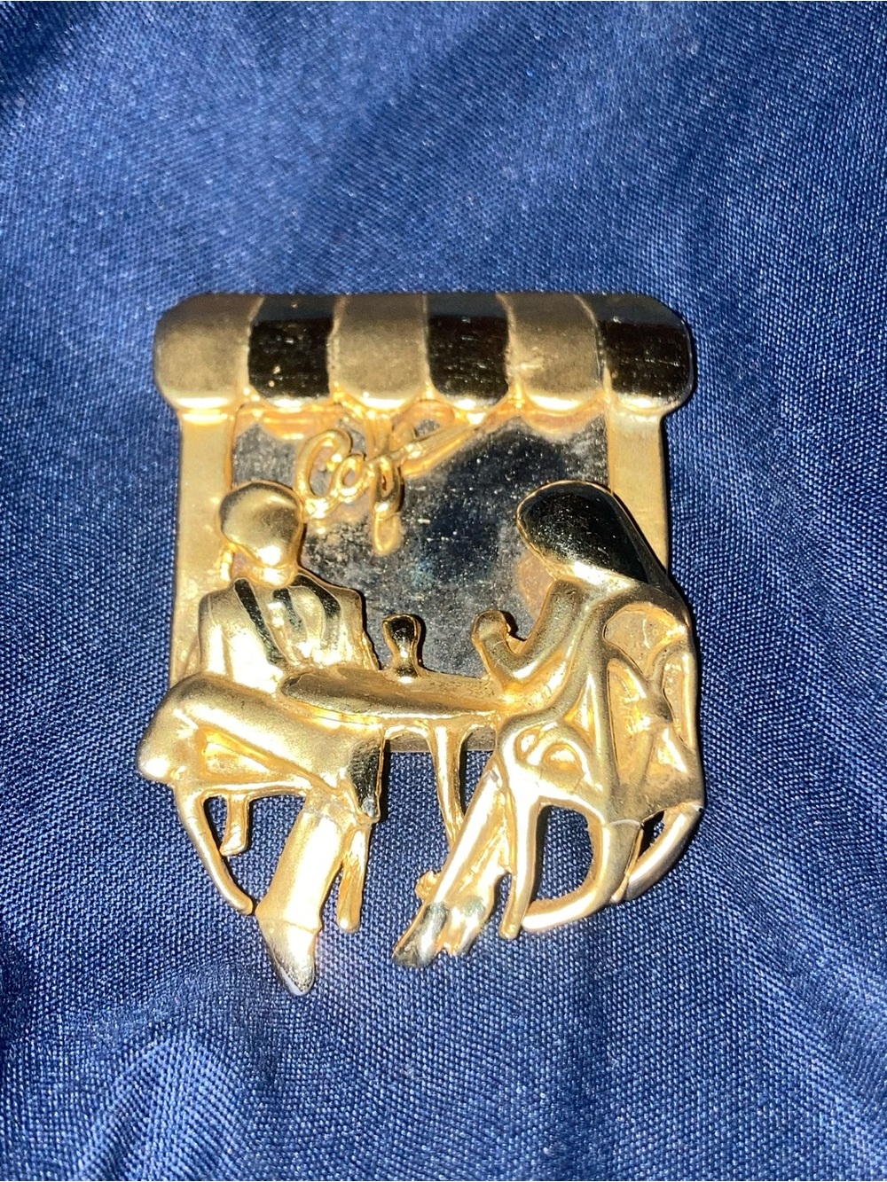 Gold-Tone Vintage Café Couple Decorative Accent Pin by AJC